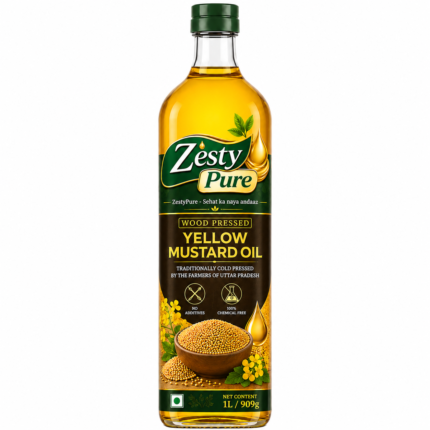 Wood Cold Pressed Yellow Mustard Oil-1 Litre | Plastic Bottle | Kolhu/Kacchi Ghani/Chekku | Natural | Chemical-Free | Cold Pressed Yellow Mustard Oil For Cooking