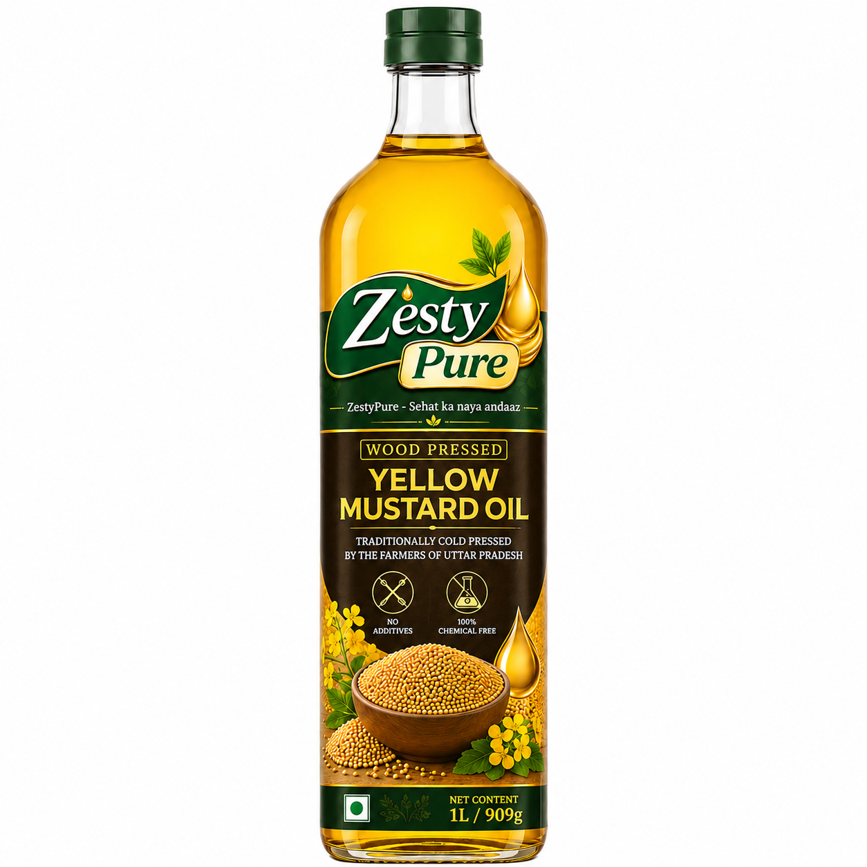 Wood Cold Pressed Yellow Mustard Oil-1 Litre | Plastic Bottle | Kolhu/Kacchi Ghani/Chekku | Natural | Chemical-Free | Cold Pressed Yellow Mustard Oil For Cooking Wood Cold Pressed Yellow Mustard Oil-1 Litre | Plastic Bottle | Kolhu/Kacchi Ghani/Chekku | Natural | Chemical-Free | Cold Pressed Yellow Mustard Oil For Cooking