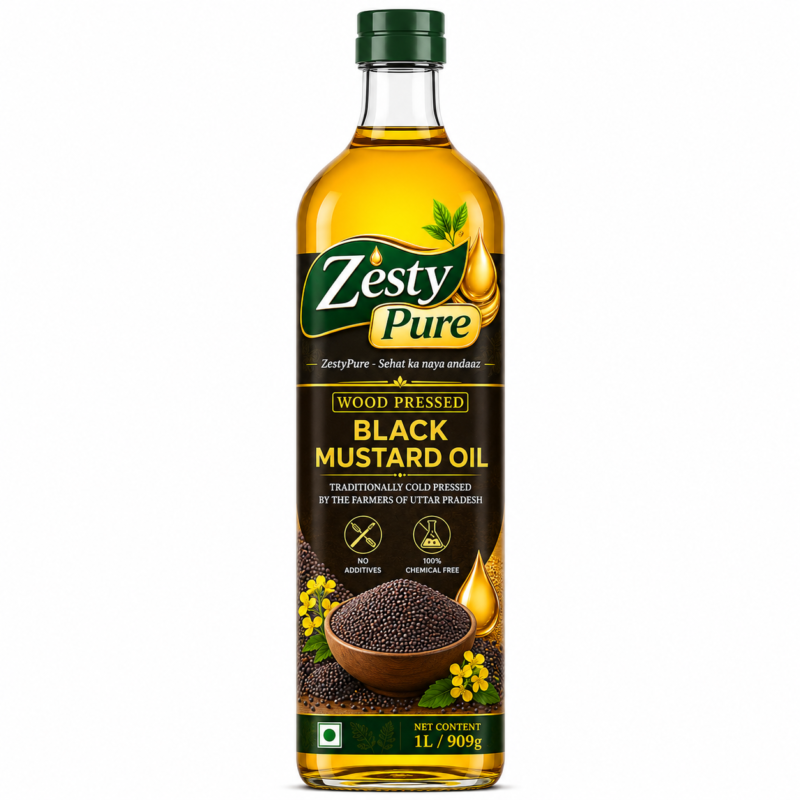 Wood Cold Pressed Mustard Oil - 1L | PET Bottle | Kacchi Ghani | Black Mustard Oil | A1 Grade Mustard Seeds & 0 trans fat| Rich Aroma | Naturally Cholesterol Free & Goodness of Omega 3